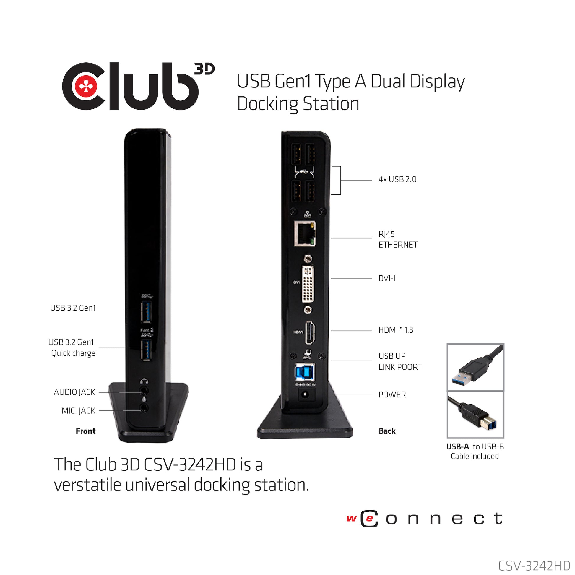 CLUB3D Club 3D Dockingstation – USB-A, 1× HDMI, 1× DVI, GbE, 3,5 mm Audio, für Windows/Mac