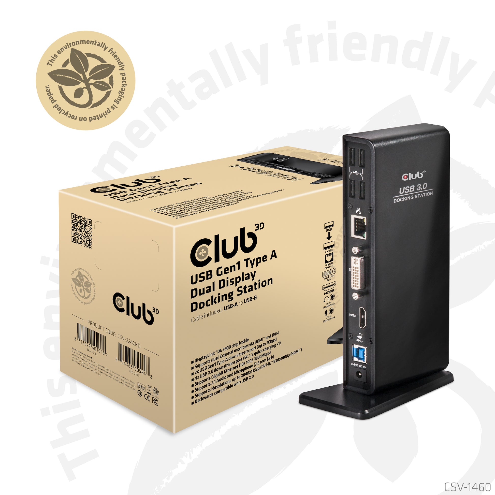 CLUB3D Club 3D Dockingstation – USB-A, 1× HDMI, 1× DVI, GbE, 3,5 mm Audio, für Windows/Mac
