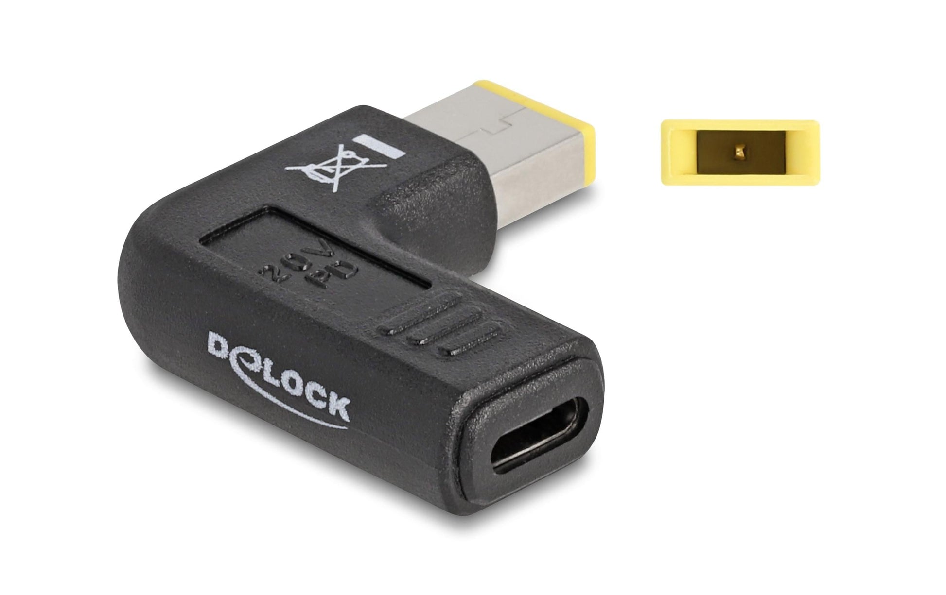 DeLOCK USB-C zu Lenovo 11,0 × 4,5 mm Adapter – 20 V, 3 A, gewinkelt 90°, Schwarz, für Laptop