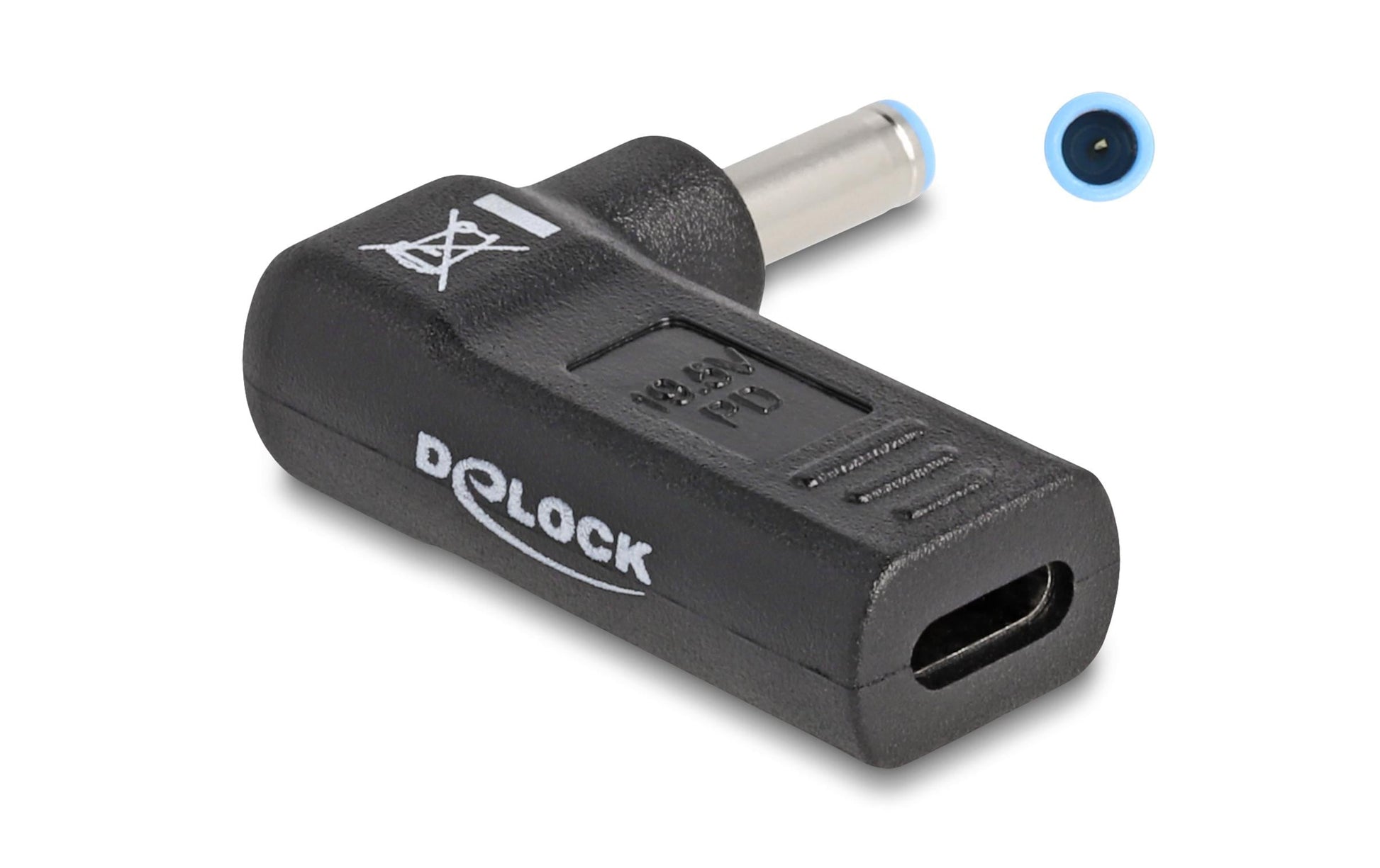DeLOCK USB-C zu HP 4,5 × 3,0 mm Adapter – 19,5 V, 3 A, 3,8 cm – für Laptops – Schwarz