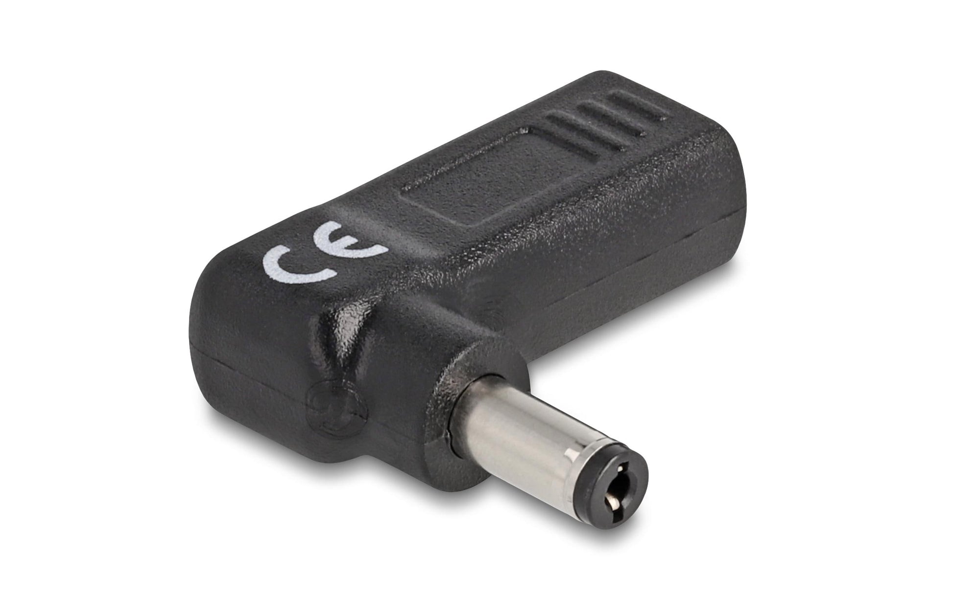 DeLOCK USB-C zu 5,5 × 2,1 mm Adapter – 19 V, 3 A, 90° gewinkelt, Schwarz