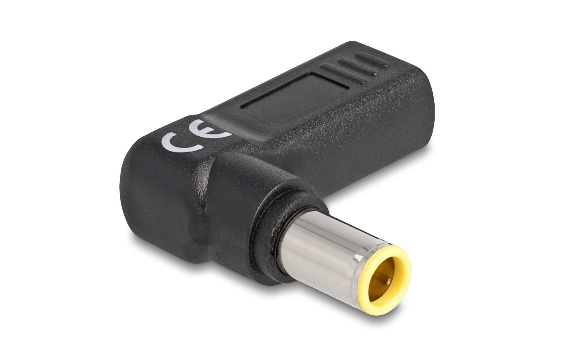 DeLOCK USB-C zu 7,9 × 5,5 mm Adapter – 20 V, 3 A, gewinkelt 90° – für Laptop – Schwarz