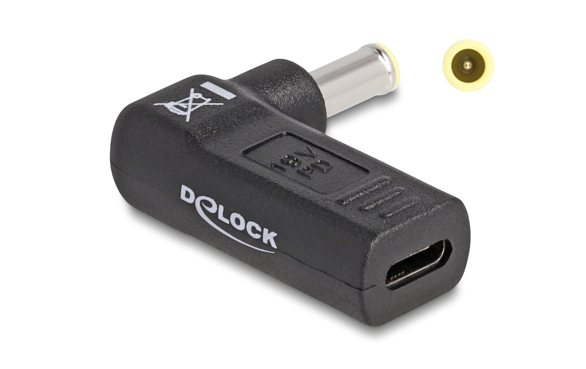 DeLOCK USB-C zu Samsung 5,5 × 3,0 mm Adapter (90°) – 19 V, 3 A – Schwarz