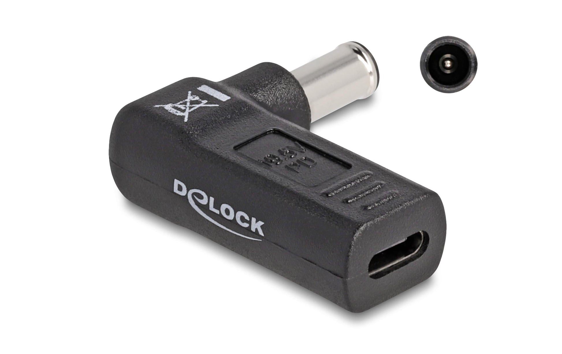 DeLOCK USB-C zu Sony 6,0 × 4,3 mm Adapter – 19,5 V / 3 A, USB-C Buchse, 90° gewinkelt – Schwarz – für Laptop