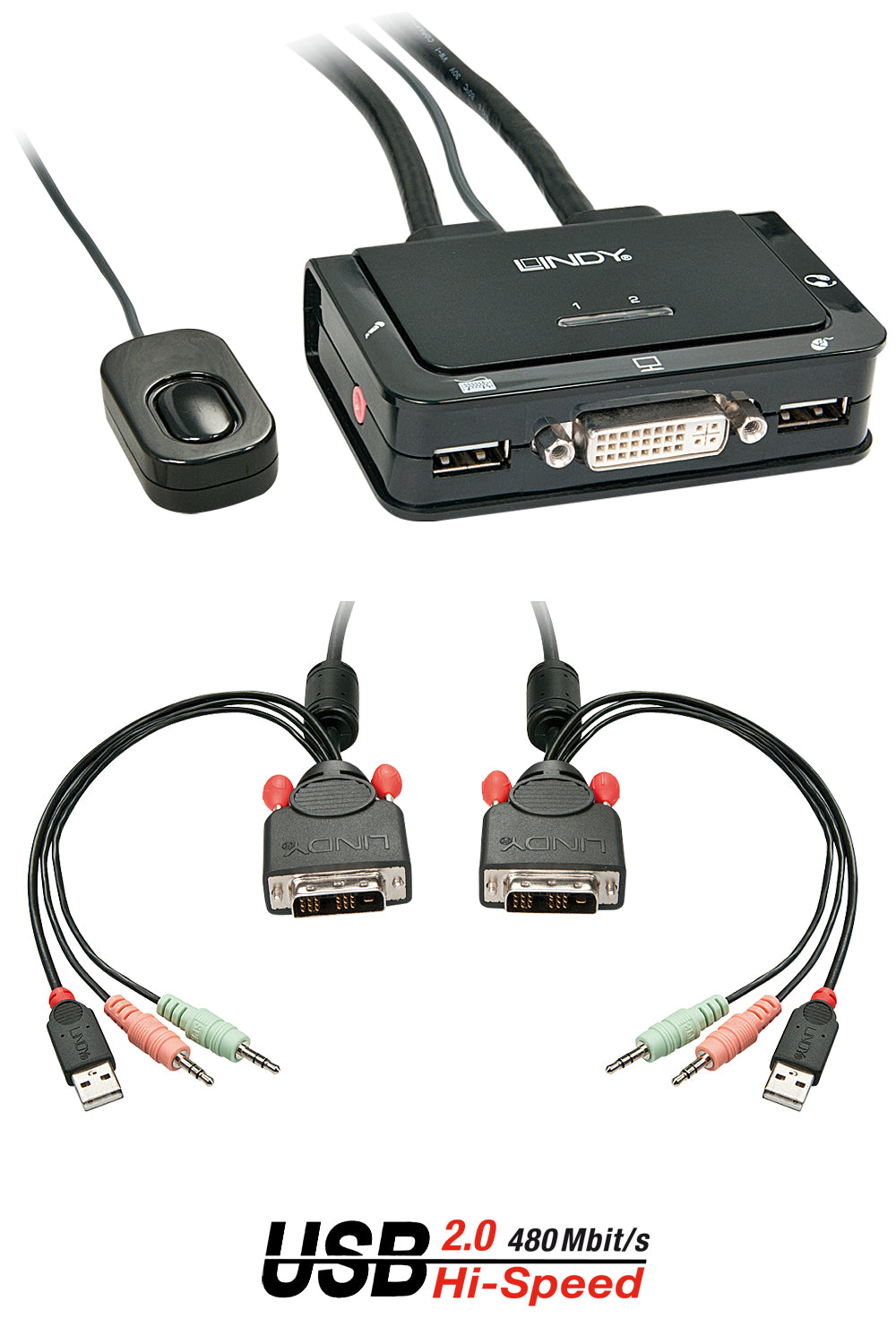 Lindy KVM-Switch, DVI/USB 2.0, Audio/Mikrofon