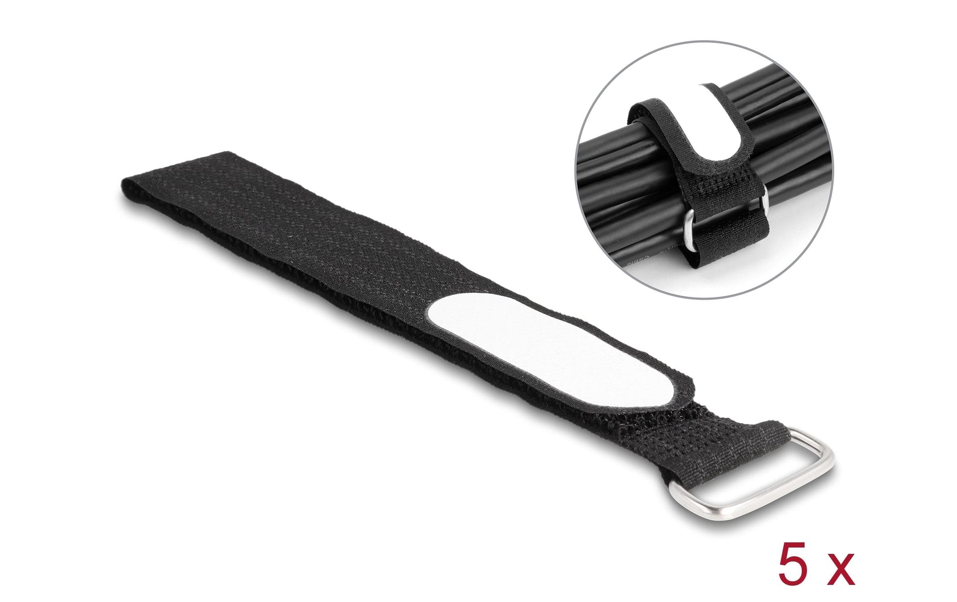 DeLOCK Klettkabelbinder, 25 mm × 0,31 m, Schwarz, 5 Stück