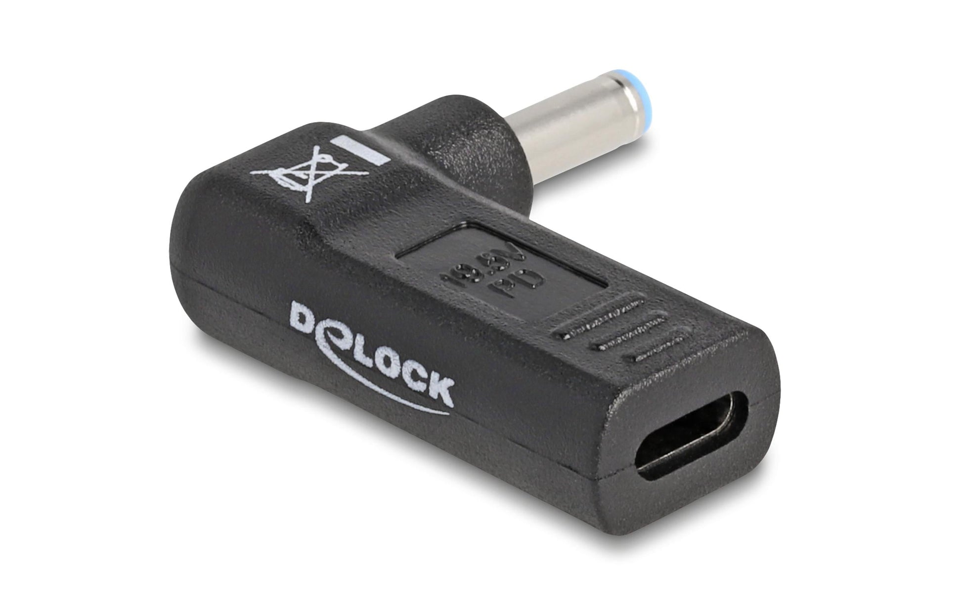 DeLOCK USB-C zu HP 4,5 × 3,0 mm Adapter – 19,5 V, 3 A, 3,8 cm – für Laptops – Schwarz