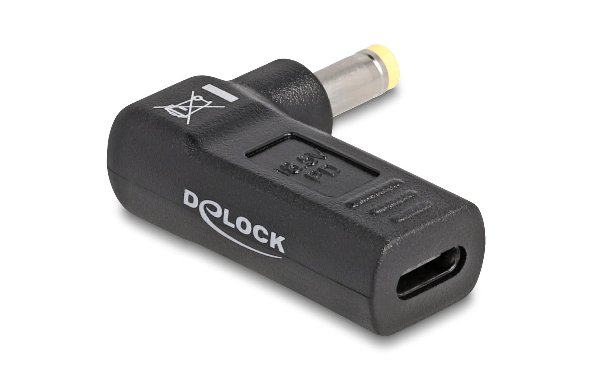 DeLOCK USB-C zu HP 4,8 × 1,7 mm Adapter (gewinkelt) – USB Power Delivery, 18,5 V / 3 A – Schwarz