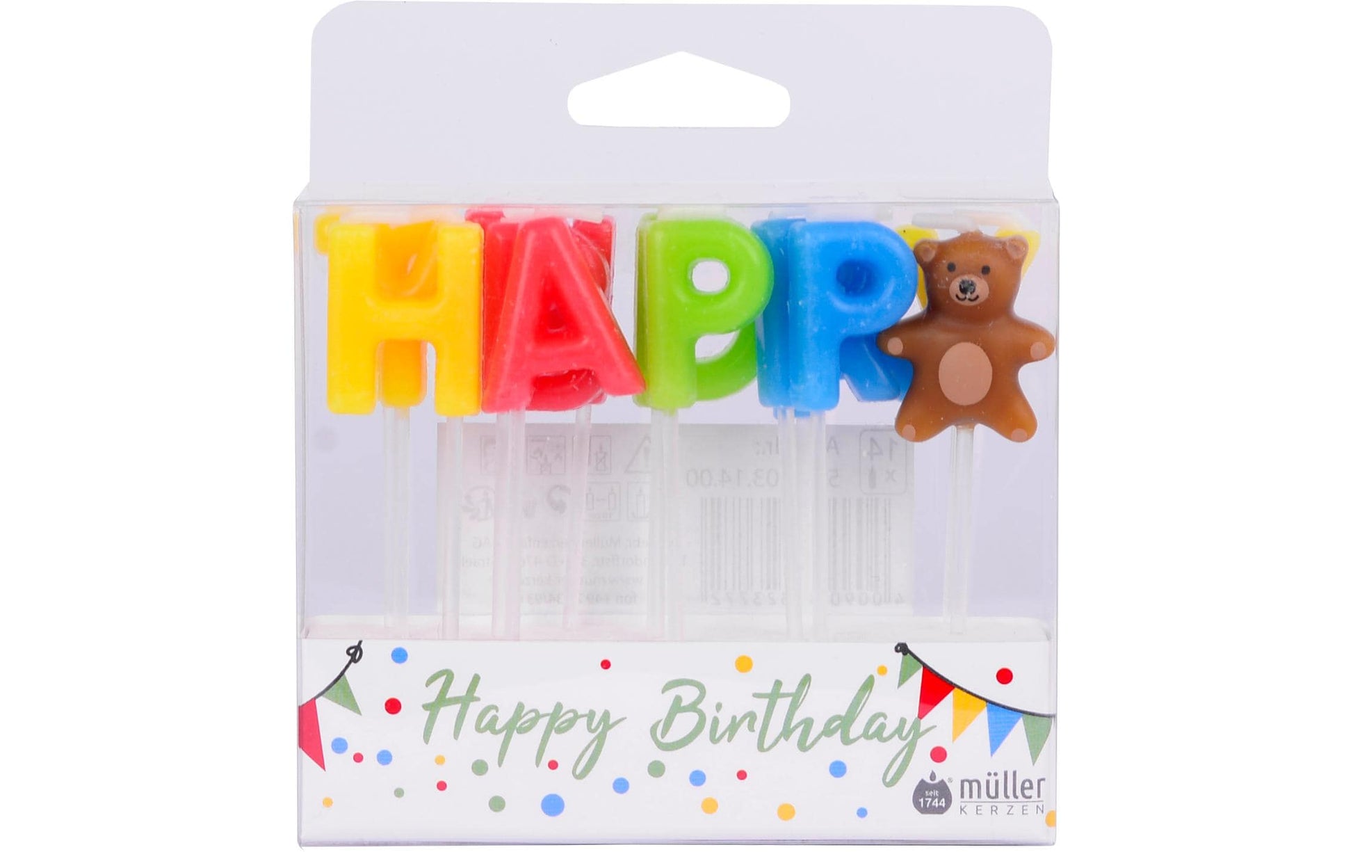 Müller Kerzen Geburtstagskerzen Happy Birthday – mehrfarbig – 1,7 × 7,5 cm – 14 Stk