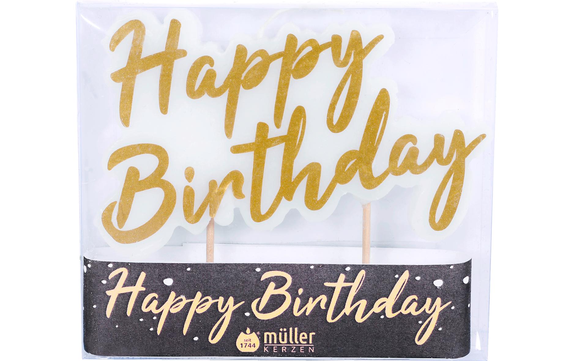 Müller Kerzen Geburtstagskerzen Happy Birthday – Weiss – Ø 1 cm × 8 cm – 1 Stk