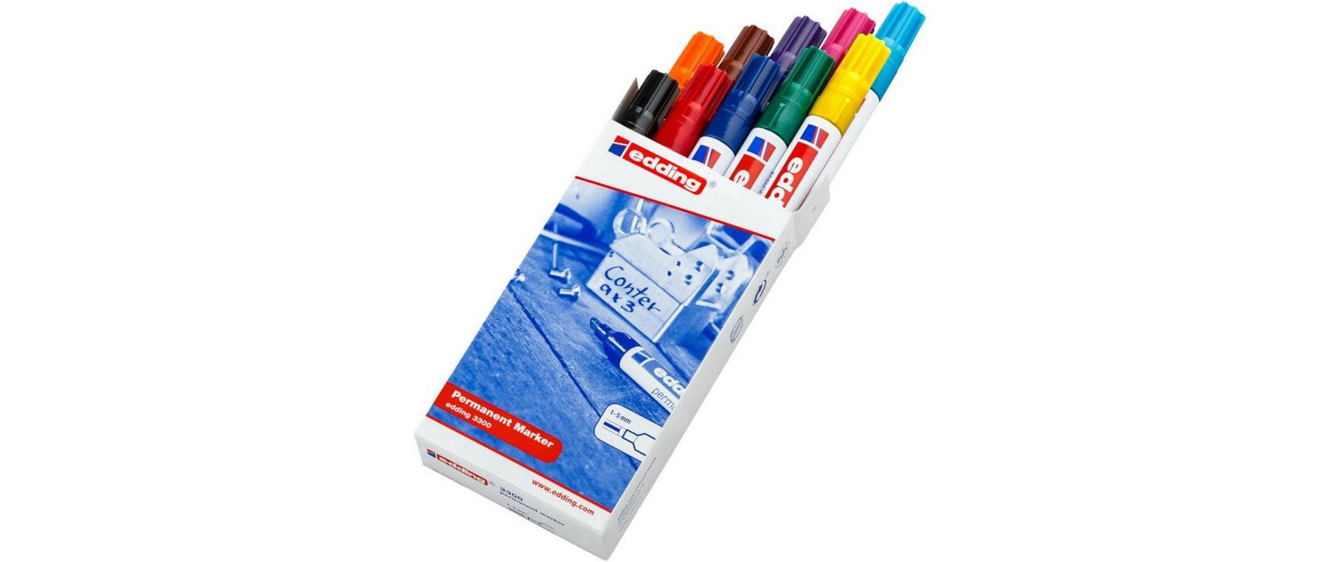 Edding 3300 Permanentmarker – Keilspitze 1–5 mm – Mehrfarbig, 10er-Pack – für Glas, Metall und Kunststoff