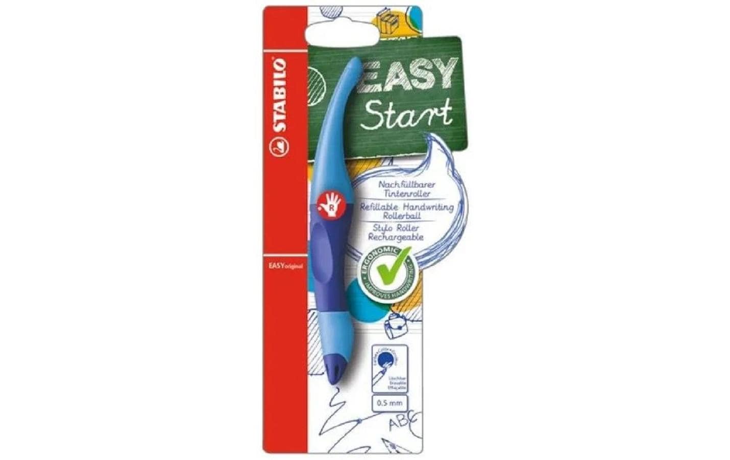 STABILO EASYoriginal Start – Tintenroller, mit Kappe, 0,5 mm, Blau, für Rechtshänder