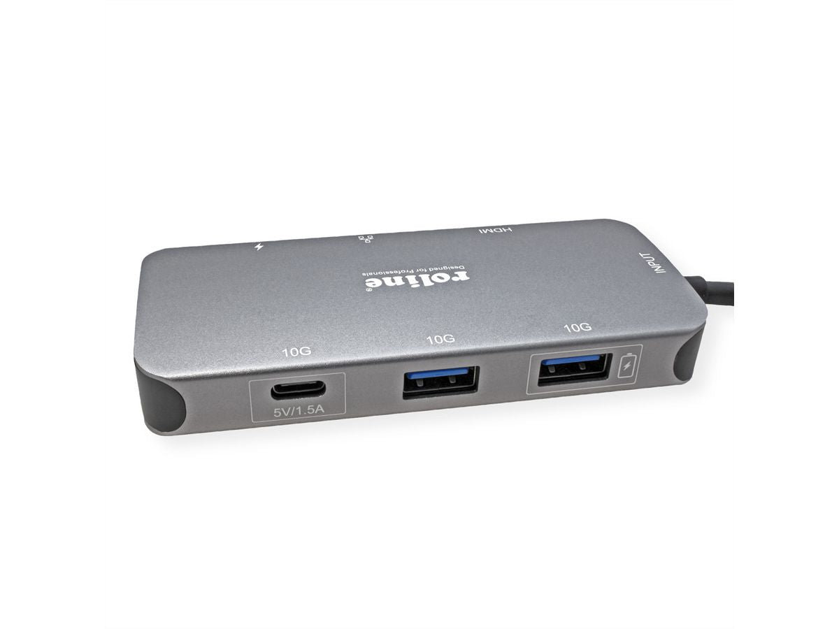ROLINE Dockingstation – USB-C, 1× HDMI, 2× USB-A, 100 W PD, GbE, für Windows/Mac