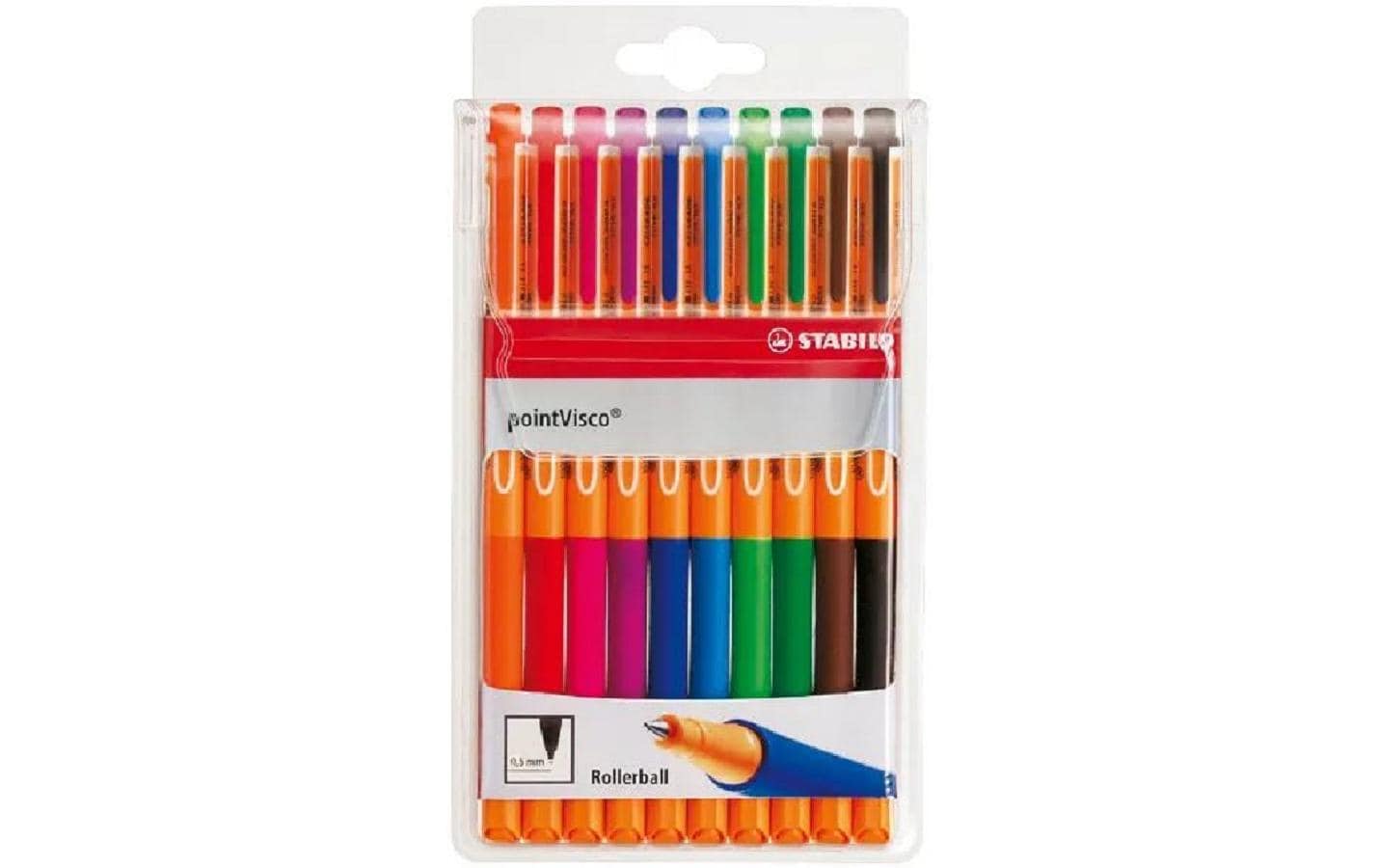 STABILO pointVisco Gelschreiber 10er Etui – 10 Farben, 0,5 mm, schnelltrocknend, Kappe