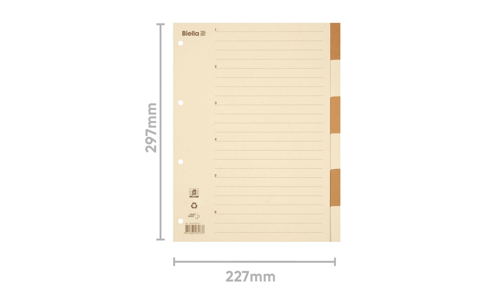 Biella Register – A4, 6-teilig, Karton, braun/beige, unbedruckt, mit Indexblatt, 11-fach Lochung