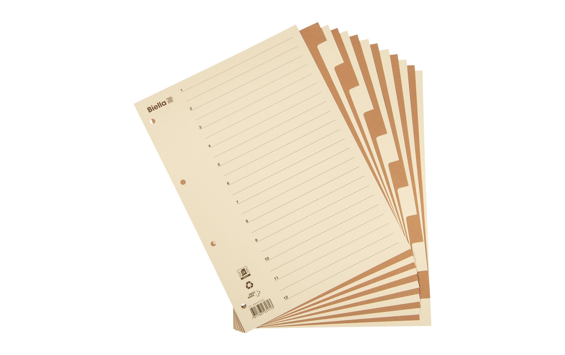 Biella Register – A4, 12-teilig, Karton, farbig, unbedruckt, mit Indexblatt, 4-fach gelocht