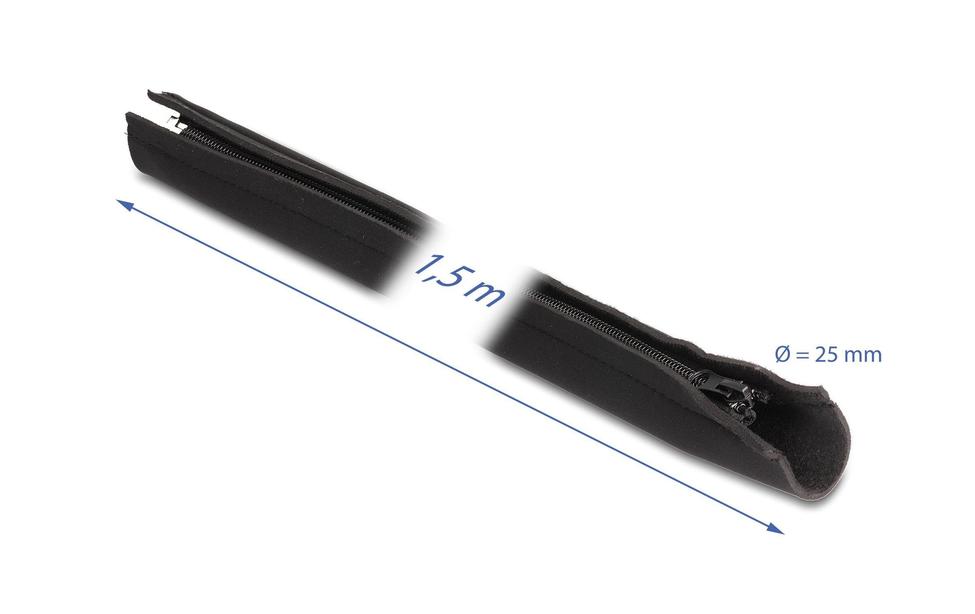 DeLOCK Kabelschlauch, Ø 25 mm × 1,5 m, mit Reissverschluss, zuschneidbar – schwarz