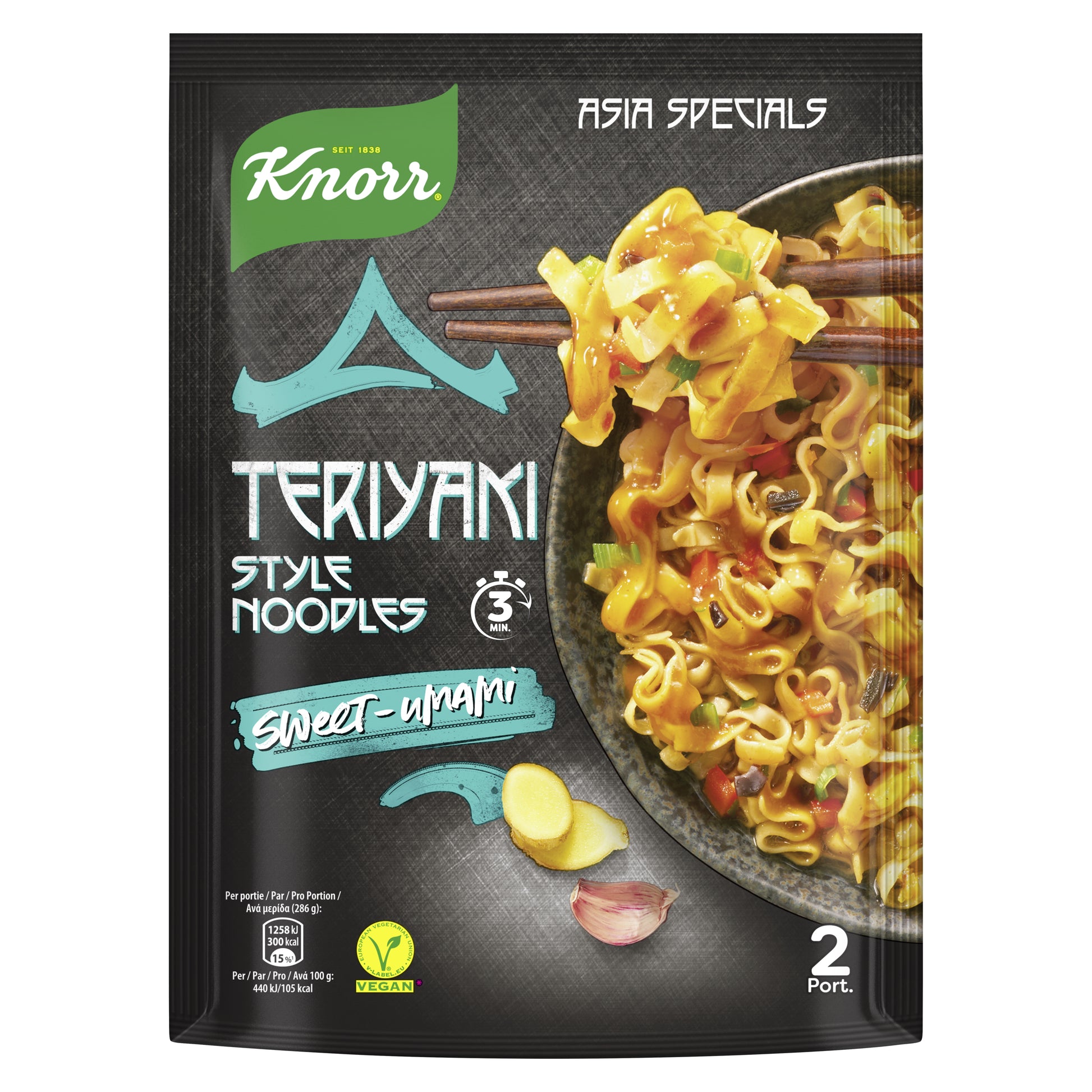 Knorr Asia Specials Instantnudeln Teriyaki & scharf, vegetarisch, Beutel – 133 g