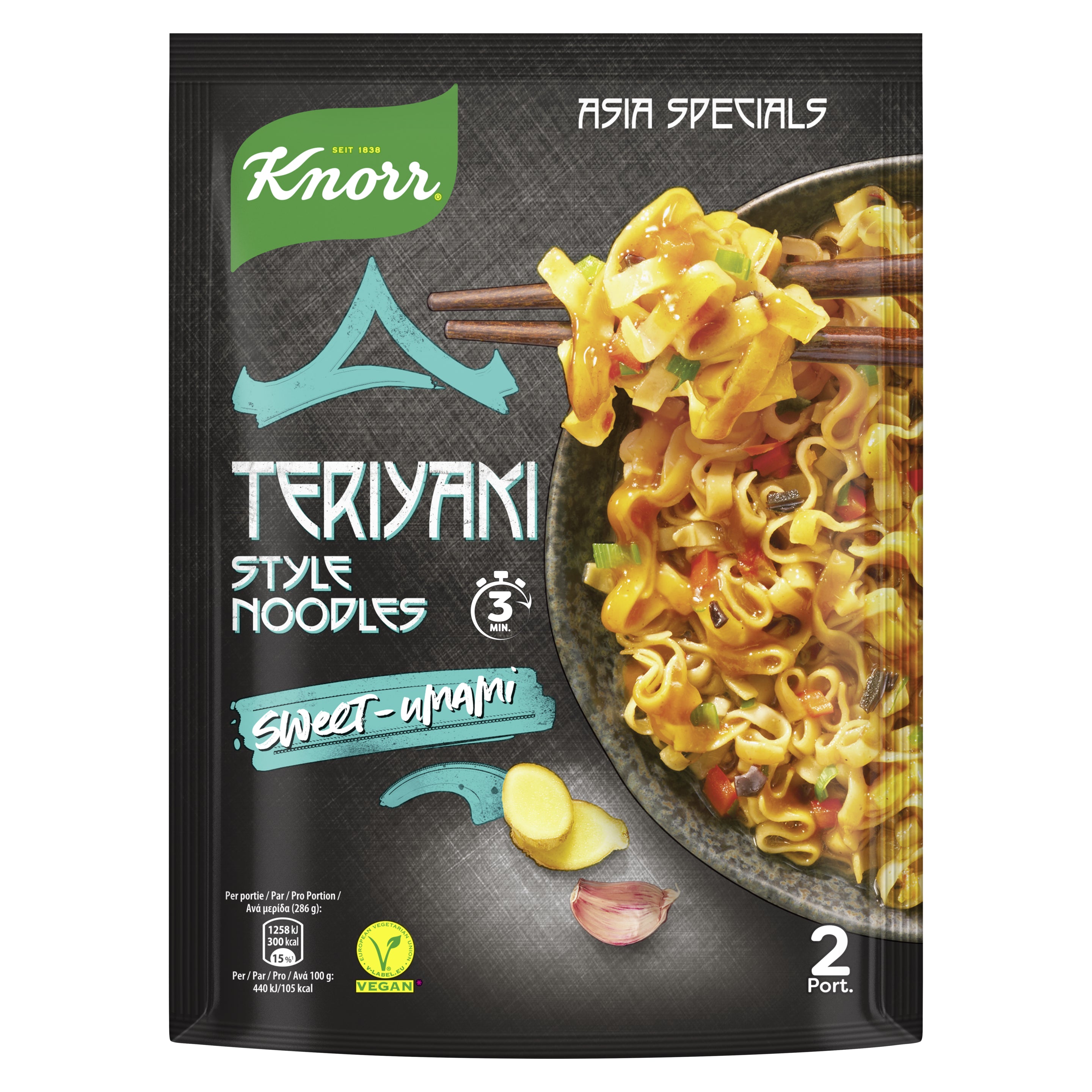 Knorr Asia Specials Instantnudeln Teriyaki & scharf, vegetarisch, Beutel – 133 g
