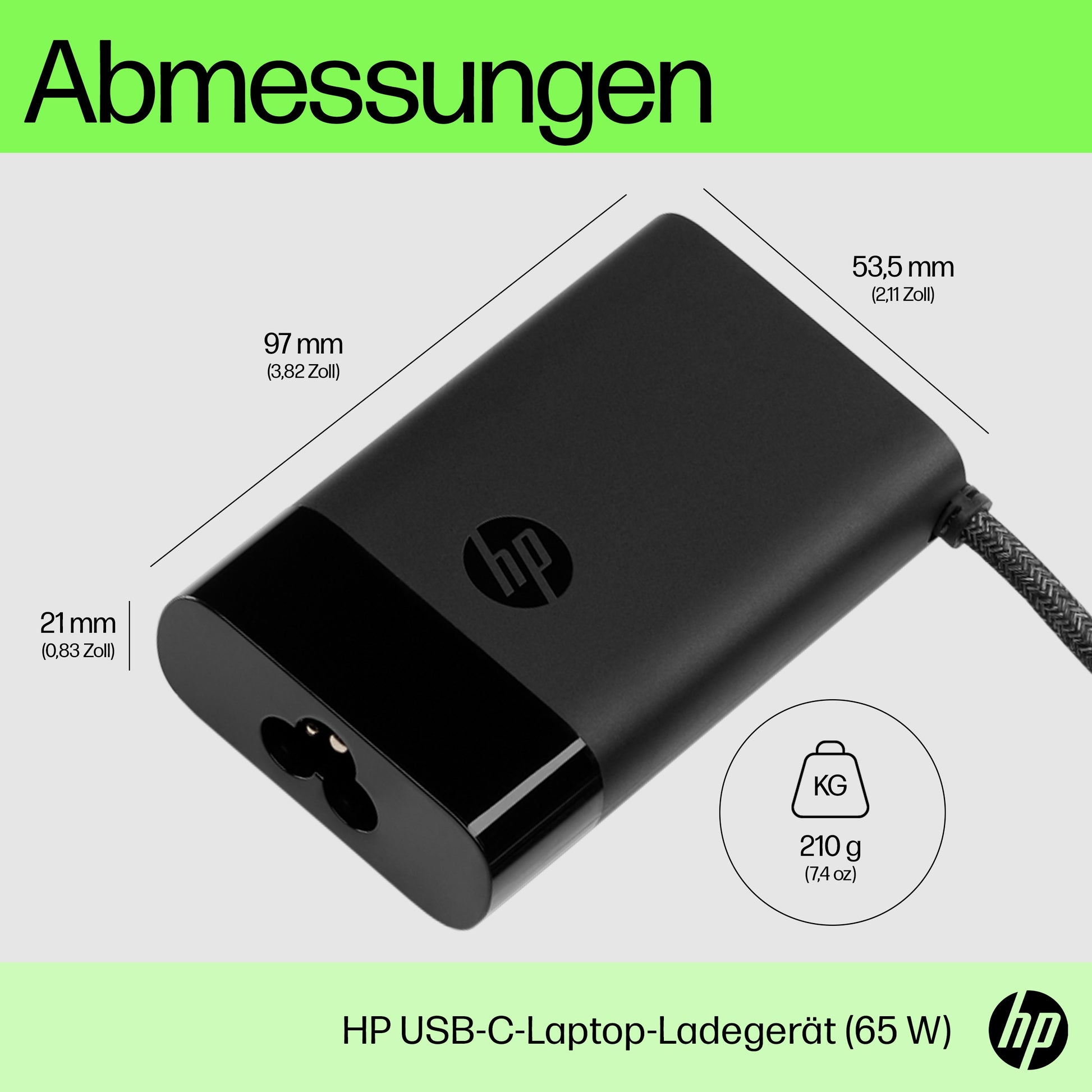 HP USB-Wandladegerät 65 W – USB-C×1 – für Laptop – schwarz