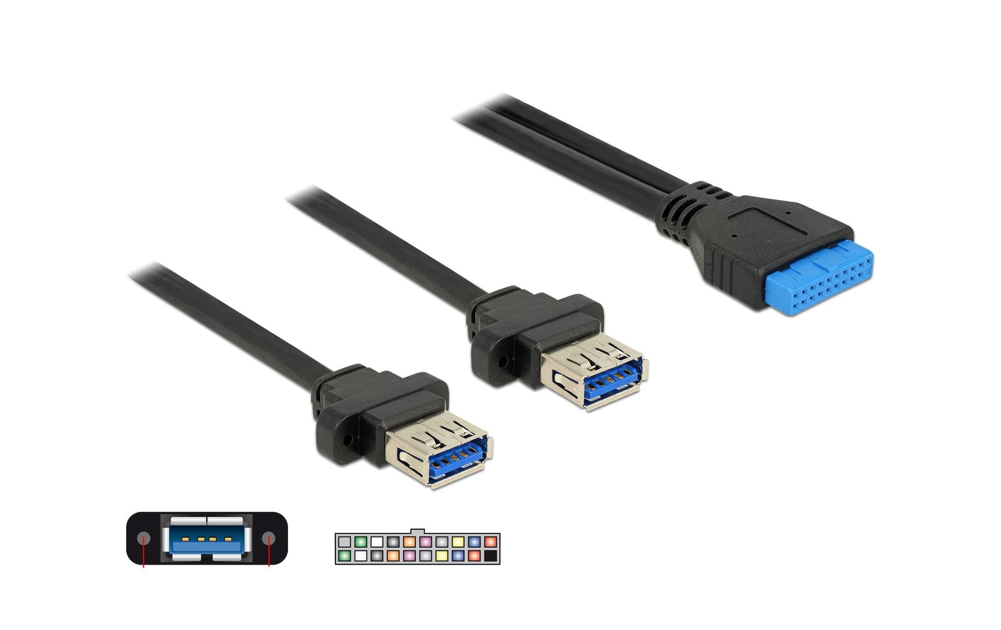 DeLOCK USB-Adapter Pinheader auf USB-A (Buchse) – USB 3.2 Gen 1 (5 Gbit/s) – Verschraubbar – Schwarz