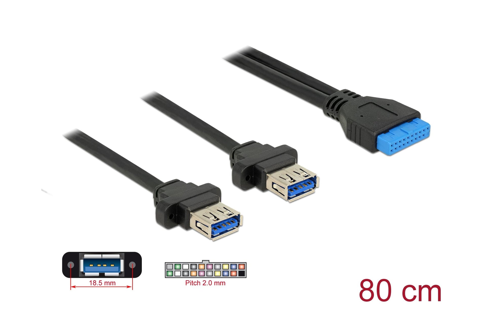 DeLOCK USB-Adapter Pinheader auf USB-A (Buchse) – USB 3.2 Gen 1 (5 Gbit/s) – Verschraubbar – Schwarz