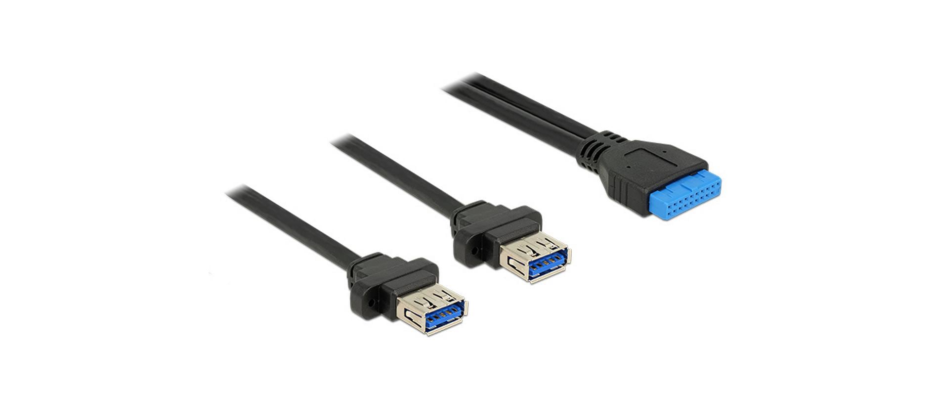 DeLOCK USB-Adapter Pinheader auf USB-A (Buchse) – USB 3.2 Gen 1 (5 Gbit/s) – Verschraubbar – Schwarz