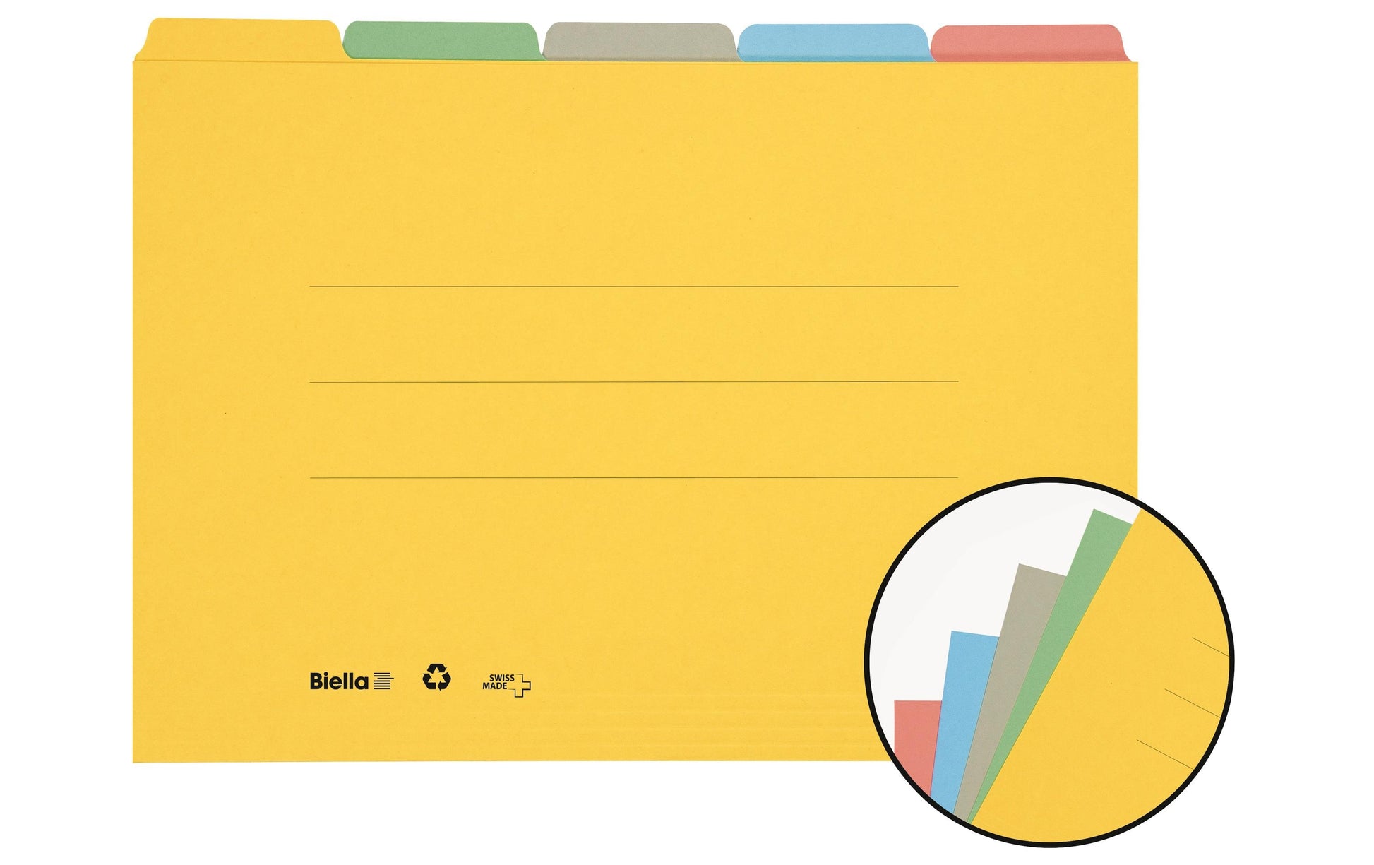 Biella Register – A4, 5-teilig, Karton, farbig, vorgedruckt, zurückgeschnittener Deckel, für Original Hängemappe