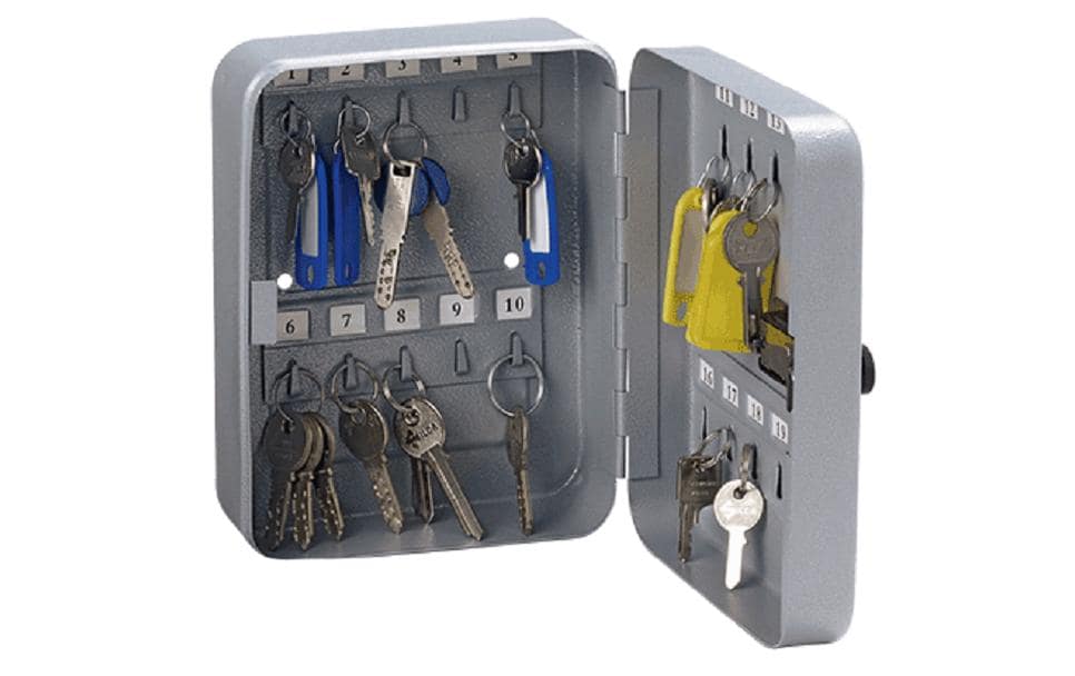 Rieffel VT-SK20Z – Schlüsselkasten, für 20 Schlüssel, Zahlenschloss, Stahlblech, Silber, 160 × 80 × 200 mm
