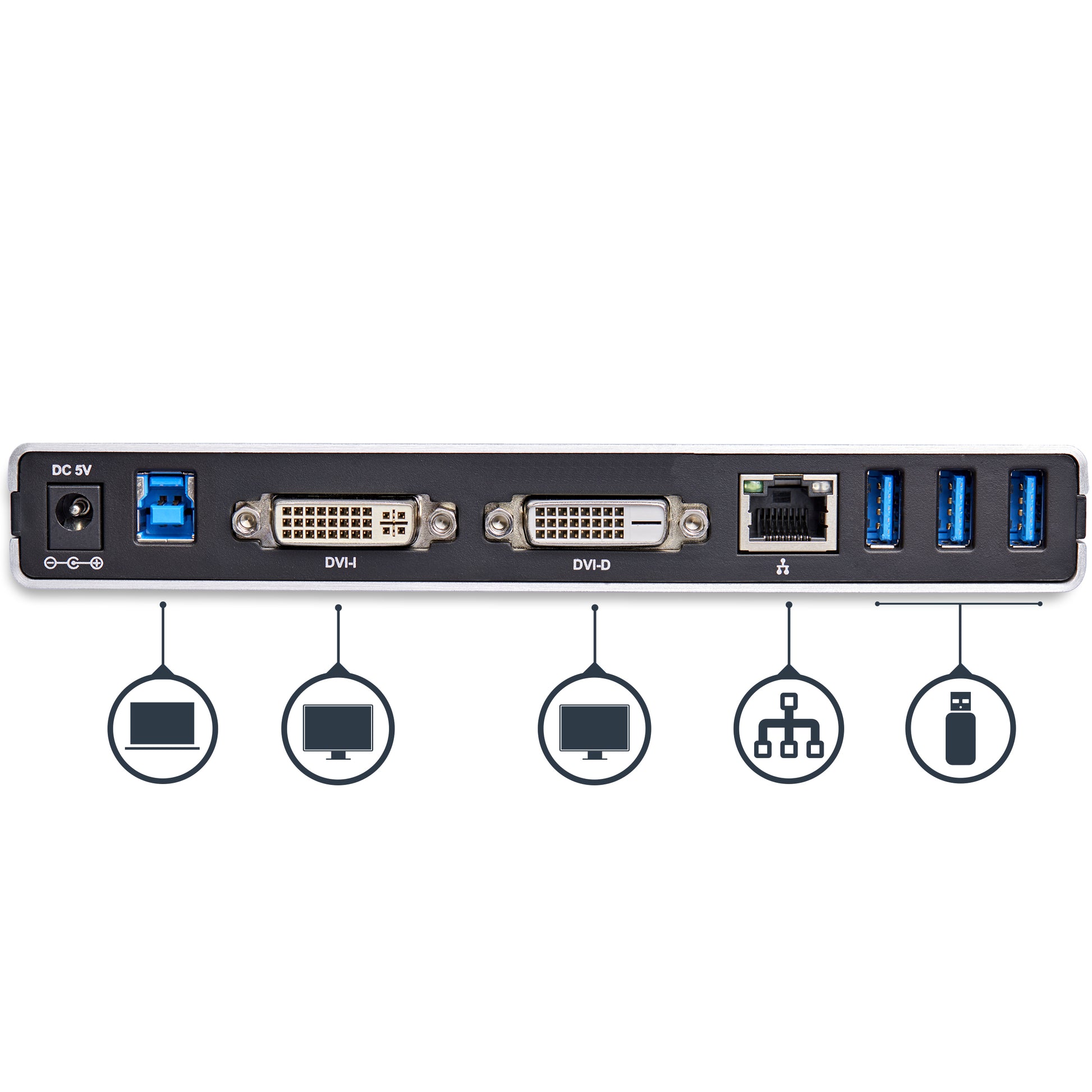 StarTech.com Dockingstation – USB-A, 2× DVI, 5× USB-A, GbE, 3,5 mm Audio, für Windows/Mac/ChromeOS