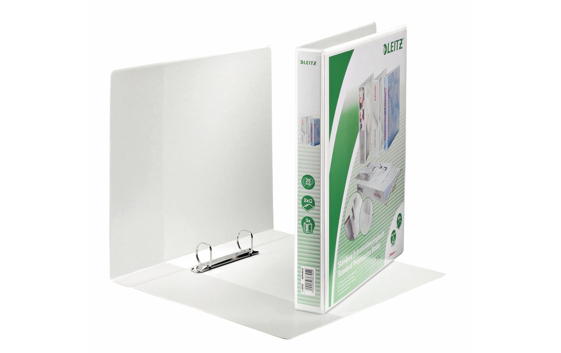Leitz Präsentationsringbuch – 2-Ring Ø 25 mm – für A4 – Rückenbreite 4,4 cm – Weiss