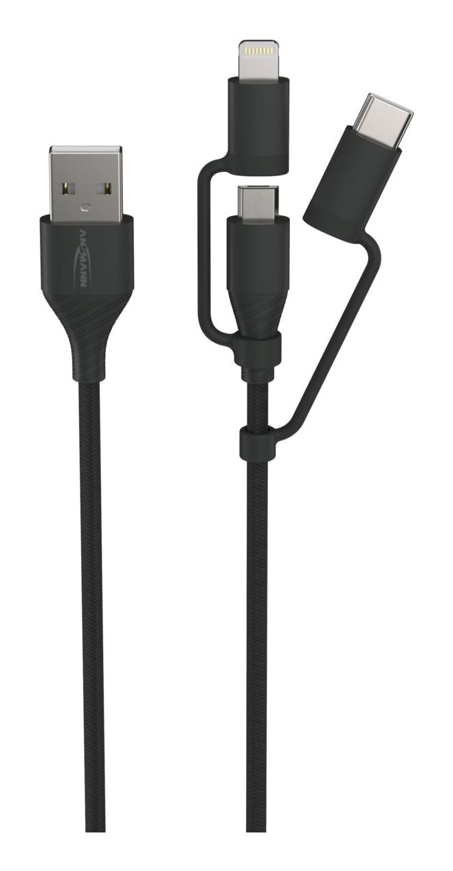 Ansmann Multi-Kabel – 3-in-1 USB-A auf USB-C/Micro-USB/Lightning 1,2 m – für iPhone/Android