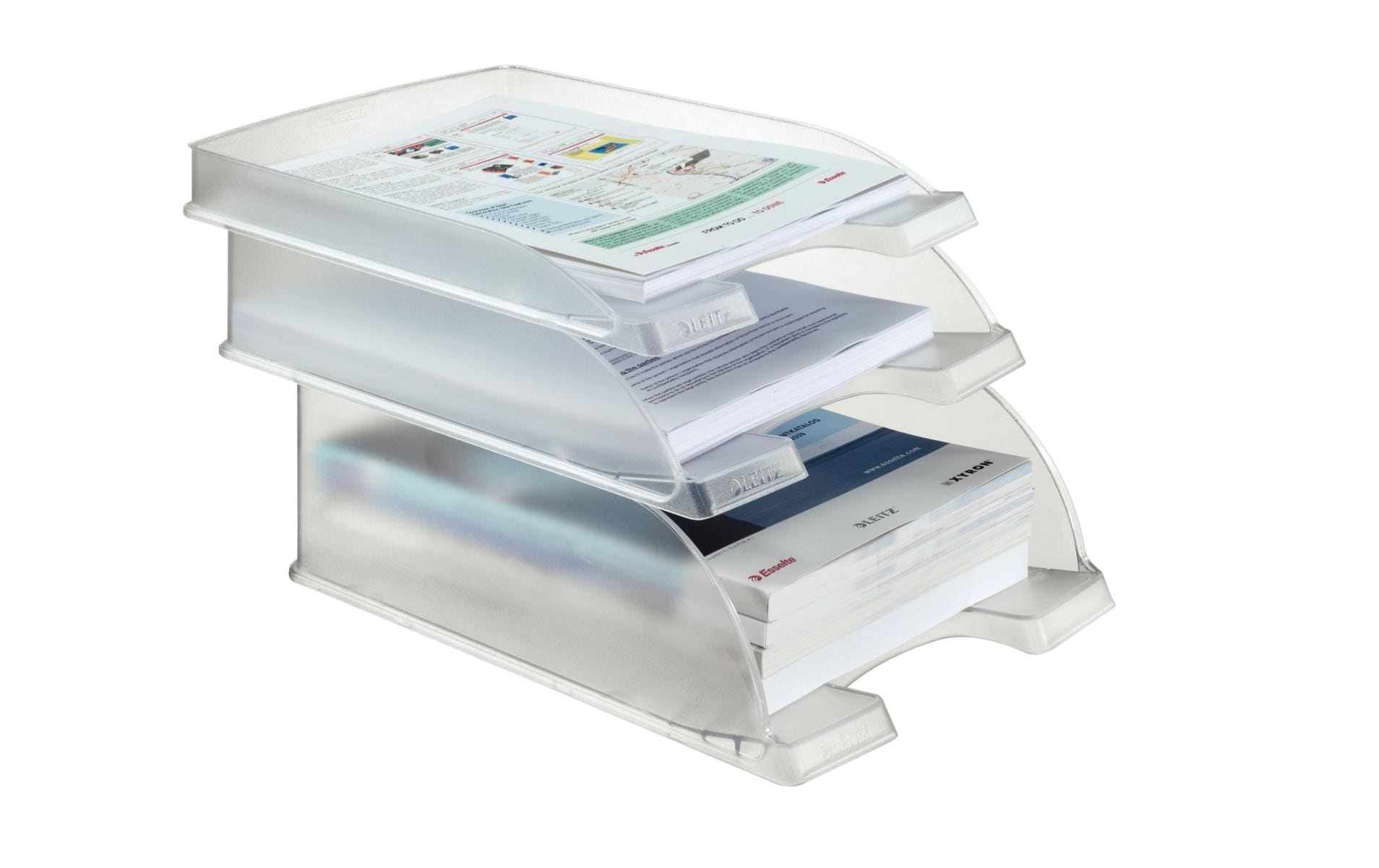 Leitz Briefkorb – mit Griffausschnitt, mit Beschriftungsfeld, matt, transparent, B 255 × H 70 × T 357 mm