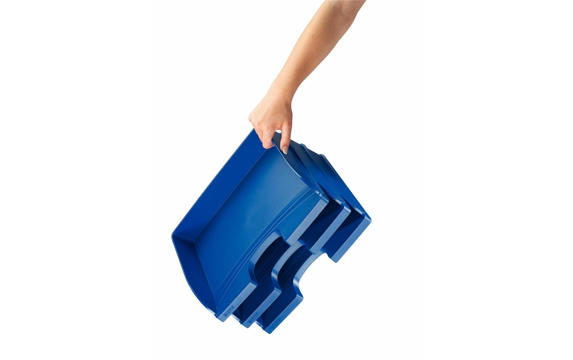 Leitz Stapelbarer Briefkorb mit Griffausschnitt, Beschriftungsfeld, matt, blau, B 363 × H 70 × T 273 mm