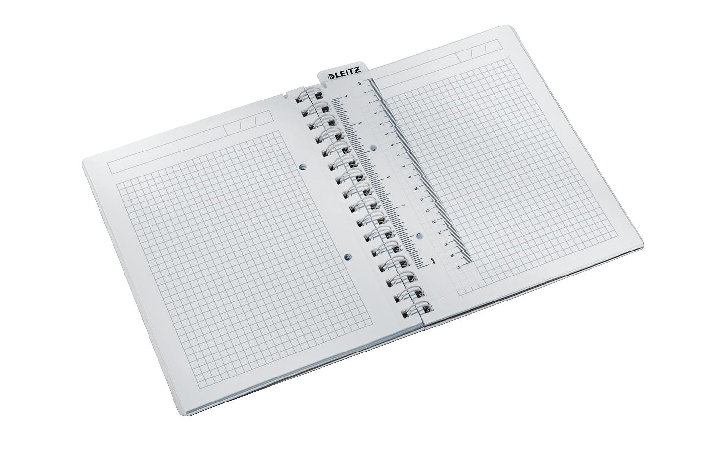 Leitz Collegeblock – A5 – 80 g/m² – Doppelspirale, mikroperforiert, Klarsichttasche, Stiftschlaufe, grün, FSC