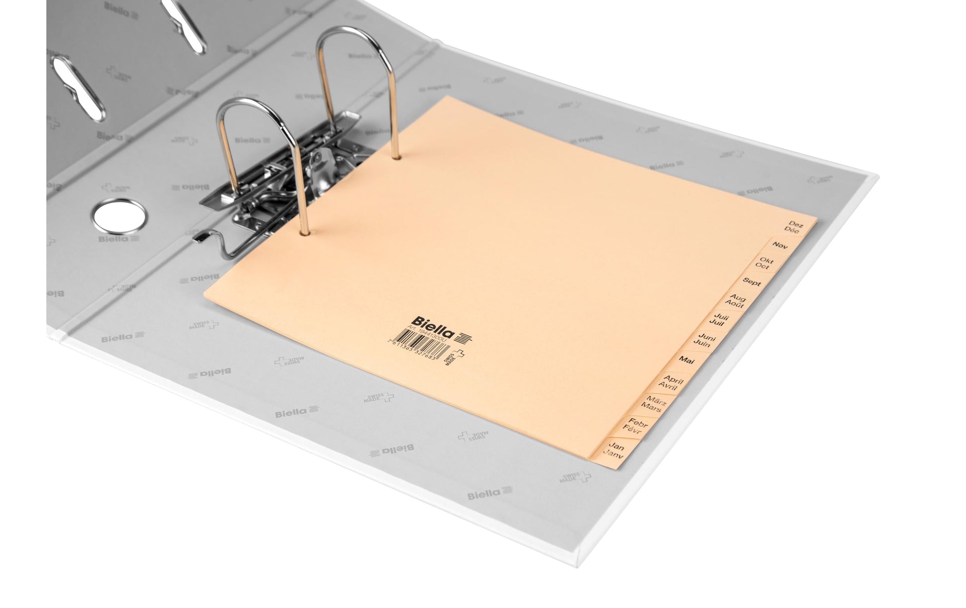 Biella Register – teildeckend, 12-teilig, Papier, braun, vorgedruckt, 2-fach gelocht, für A4 hoch