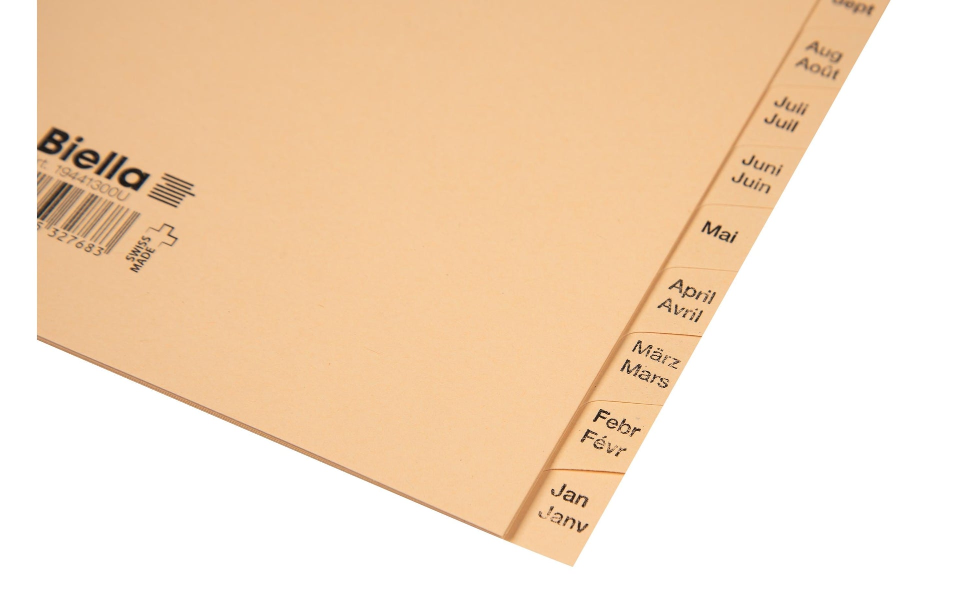 Biella Register – teildeckend, 12-teilig, Papier, braun, vorgedruckt, 2-fach gelocht, für A4 hoch