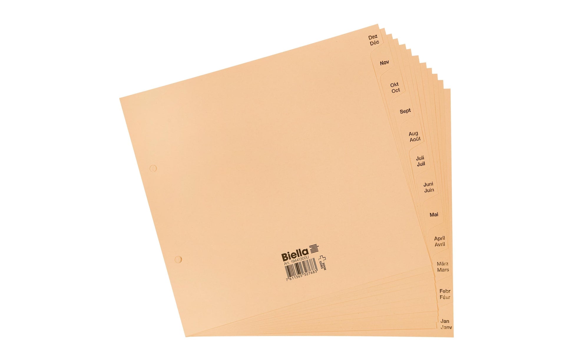Biella Register – teildeckend, 12-teilig, Papier, braun, vorgedruckt, 2-fach gelocht, für A4 hoch