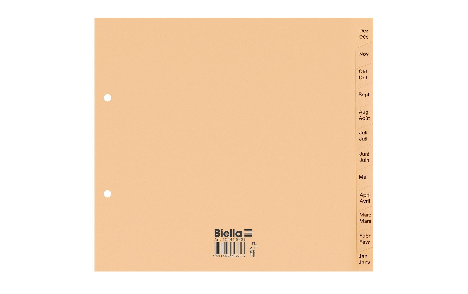 Biella Register – teildeckend, 12-teilig, Papier, braun, vorgedruckt, 2-fach gelocht, für A4 hoch