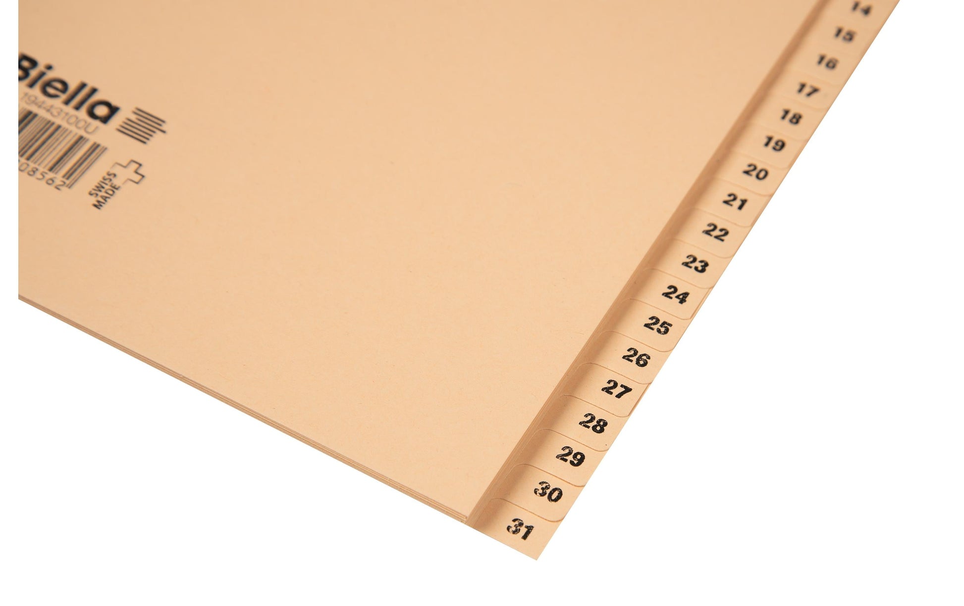 Biella Register – A4, 31-teilig, Papier, gelb, vorgedruckt, 11-fach Lochung, für A4