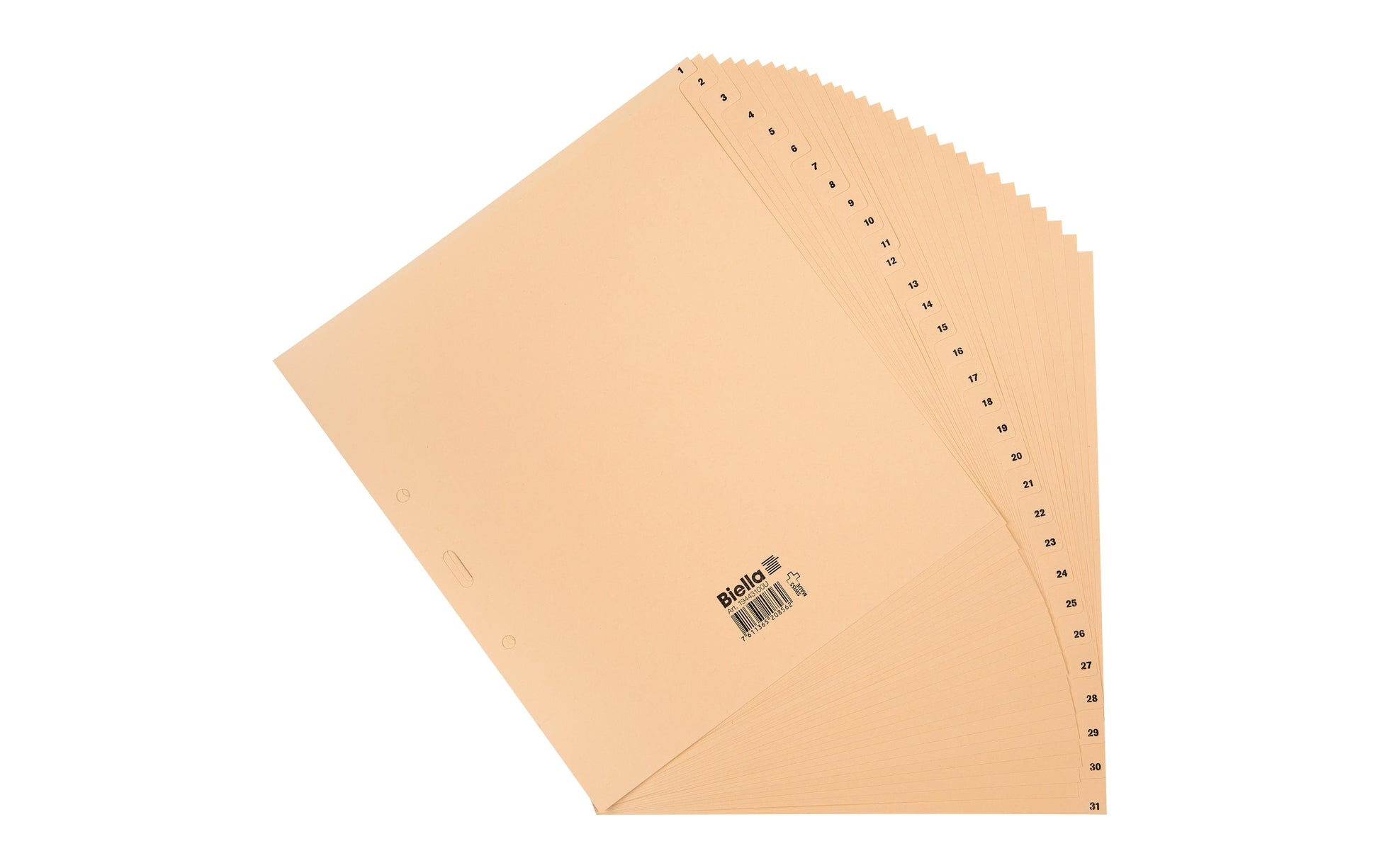 Biella Register – A4, 31-teilig, Papier, gelb, vorgedruckt, 11-fach Lochung, für A4