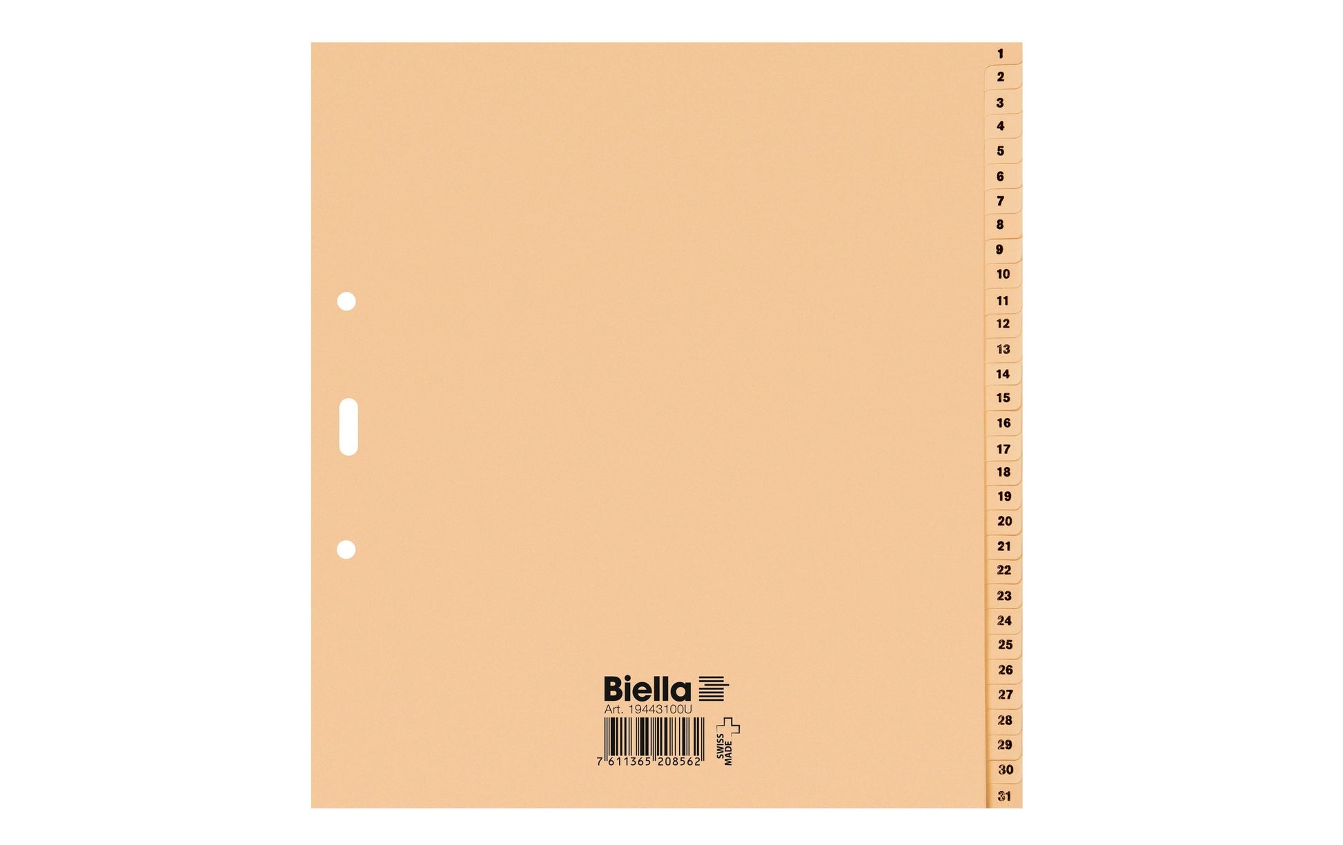 Biella Register – A4, 31-teilig, Papier, gelb, vorgedruckt, 11-fach Lochung, für A4