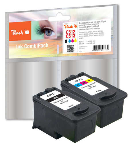 Peach PG-512/CL-513 Tintenpatronen-Multipack, 2er-Set (Kompatibel) – für Canon Pixma iP2700/2702, MP230/MP240