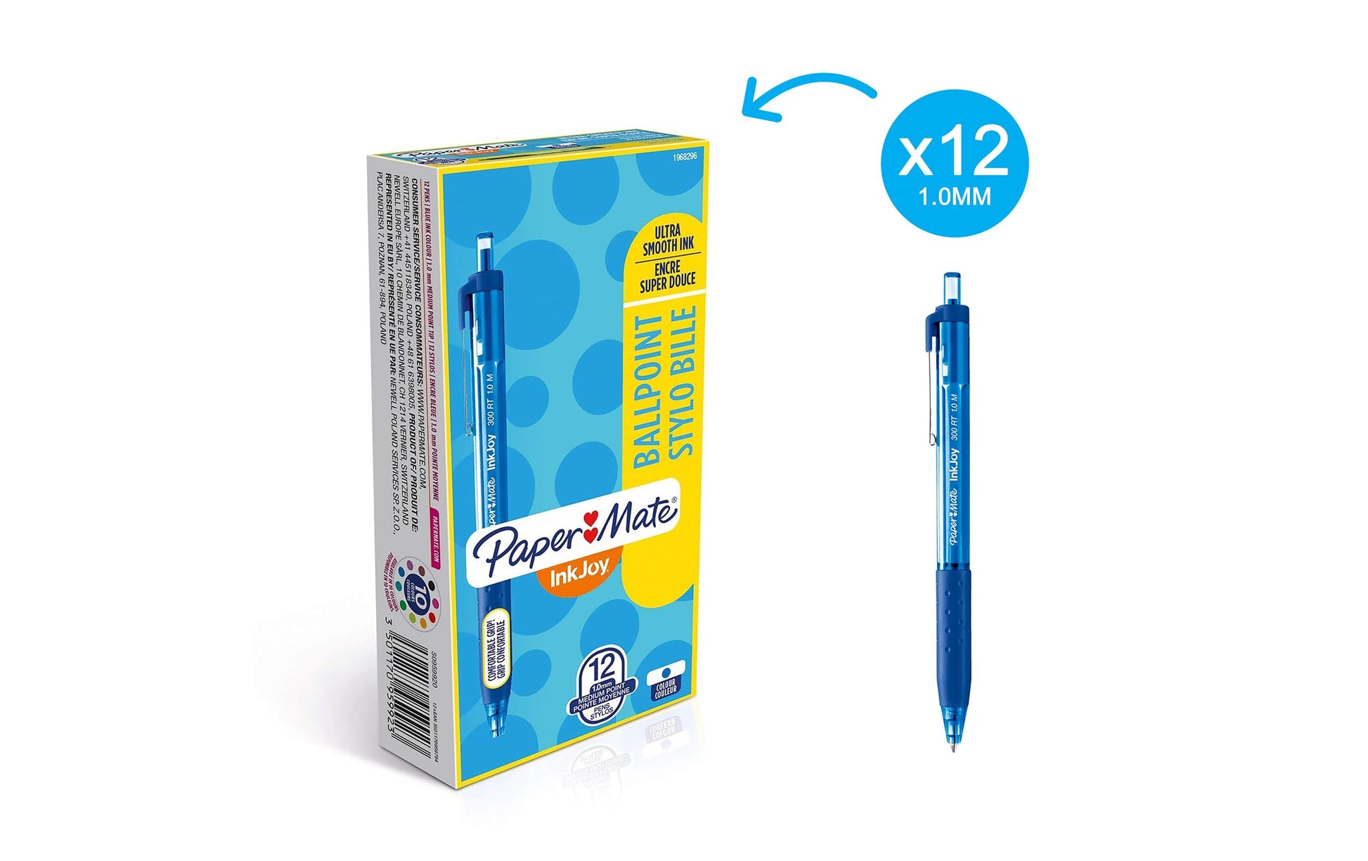 Papermate Paper Mate InkJoy 300 RT Kugelschreiber – Blau, Spitze 1,0 mm, Druck, Kunststoff, nachfüllbar