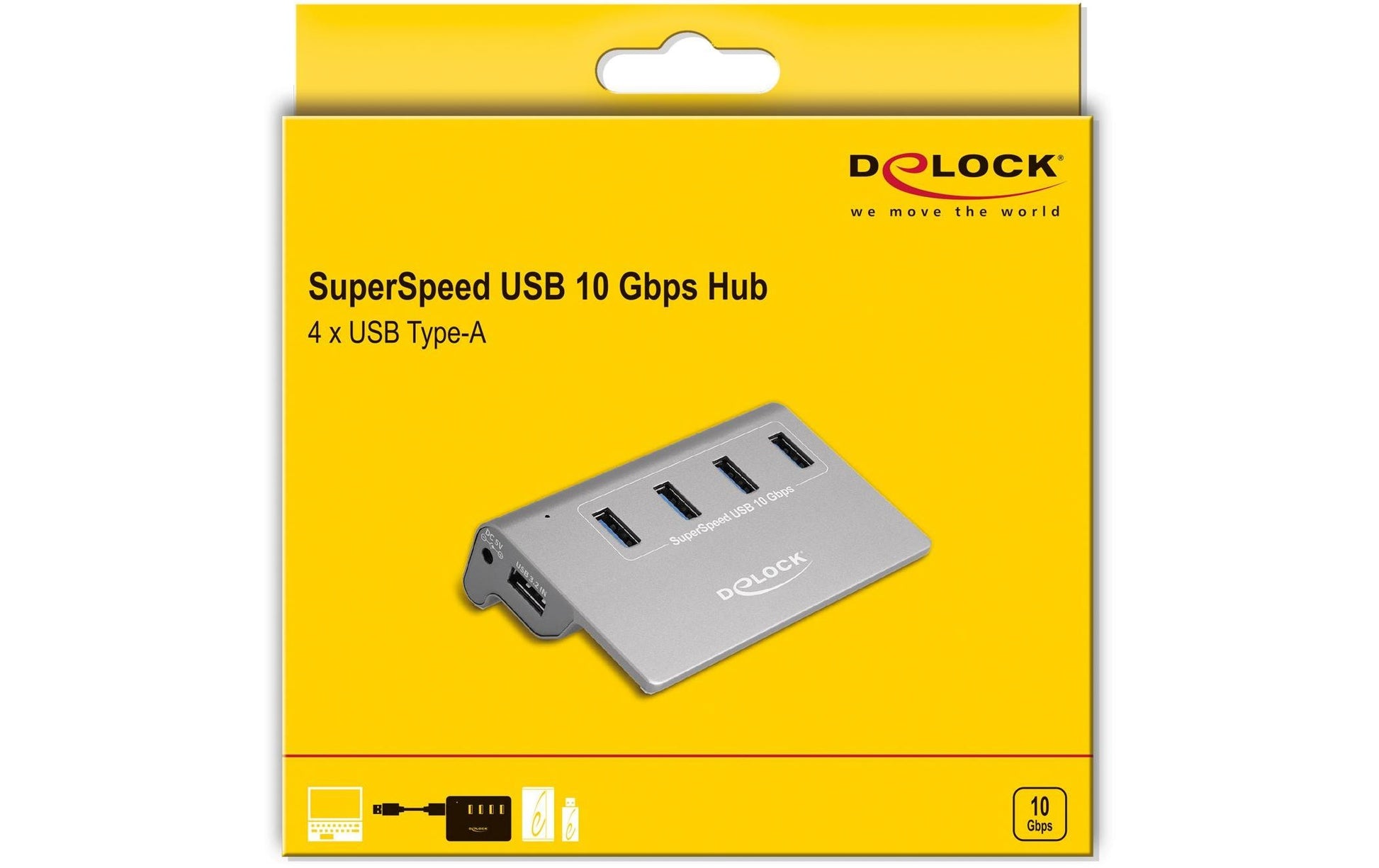 DeLOCK USB-Hub – 4× USB-A, 10 Gbit/s, für Windows/Mac/Linux