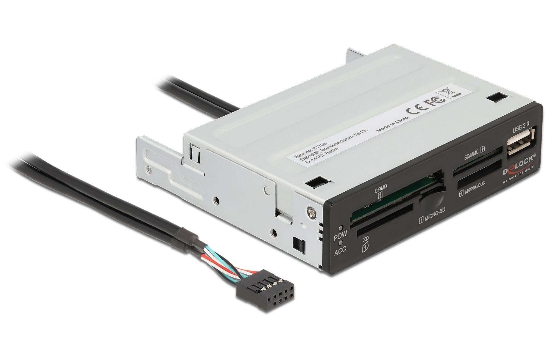 DeLOCK 91708 Kartenleser – 5 Slot, USB 2.0 (480 Mbit/s), 1× USB‑A, für PC mit 3,5" Einbauschacht