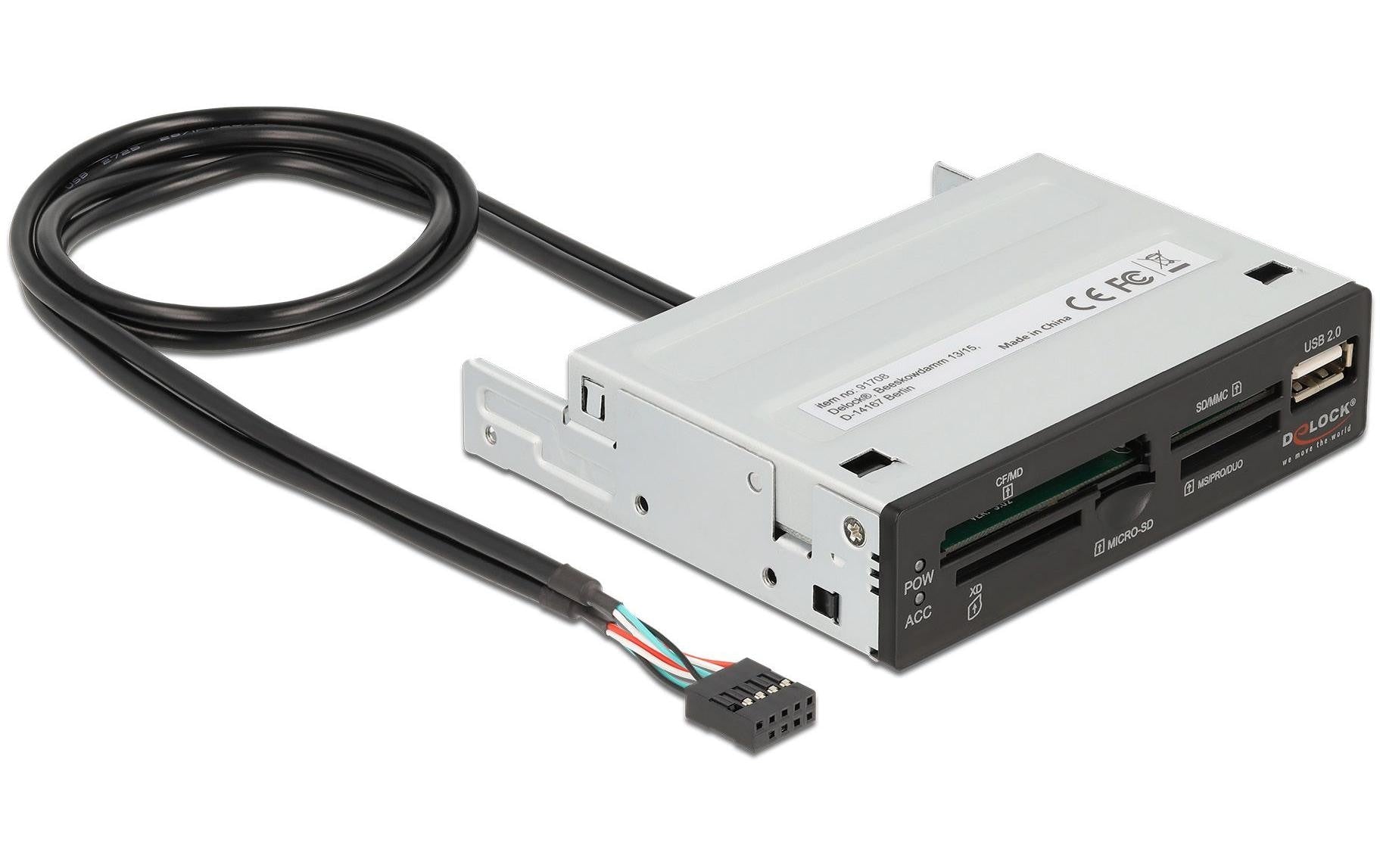 DeLOCK 91708 Kartenleser – 5 Slot, USB 2.0 (480 Mbit/s), 1× USB‑A, für PC mit 3,5" Einbauschacht