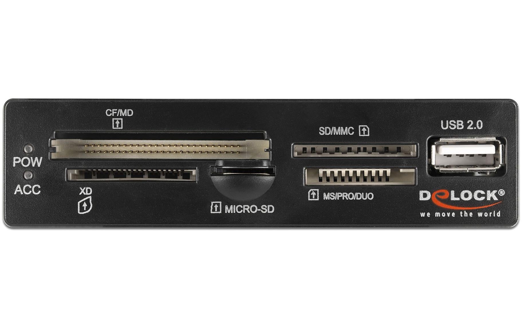 DeLOCK 91708 Kartenleser – 5 Slot, USB 2.0 (480 Mbit/s), 1× USB‑A, für PC mit 3,5" Einbauschacht