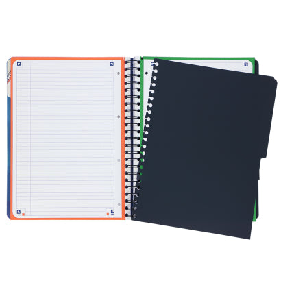 Oxford Notizblock – A4 – 120 Blatt – Softcover, 4-fach gelocht, 3 Trennblätter, Dokumententasche – Blau