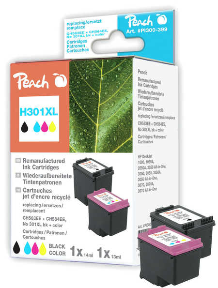 Peach Tintenpatronen-Multipack 301XL (CH563EE/CH564EE), CMYK, XL, 2er-Pack, kompatibel – für HP DeskJet 1000